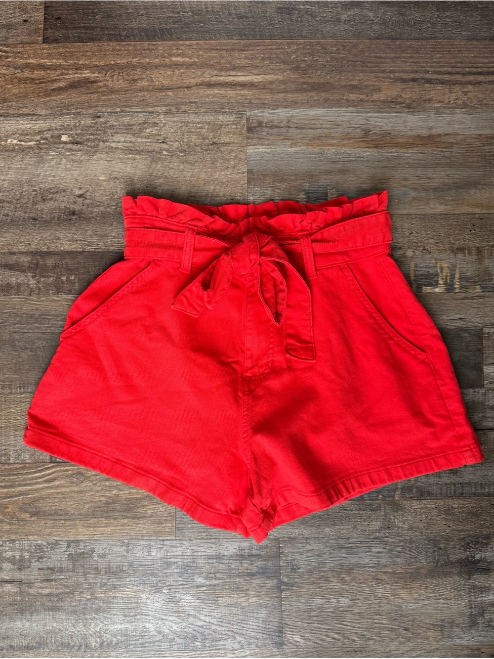 LC Lauren Conrad Red High-Waist Paperbag Shorts with Tie Belt